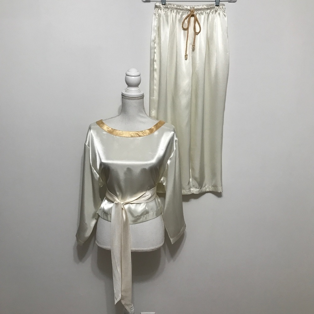 CW Clifford & Wills White & Gold Satin Pajamas